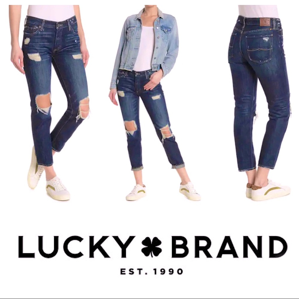 Lucky Brand Dark Blue Distressed Boyfriend Jeans